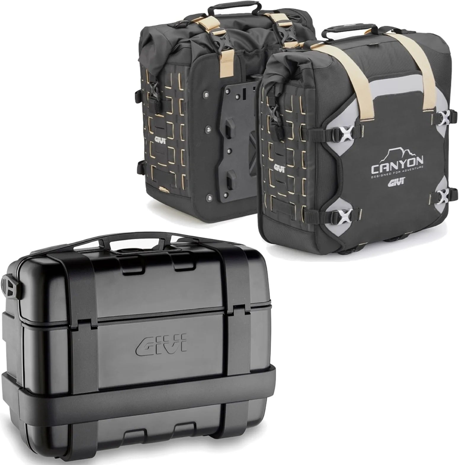 Trekker Canyon Black Top Case + Side Bags - 103 Lt Trekker Canyon Technopolymer - Givi Compatible With Yamaha Fz-6 - Fazer (2004-2006)