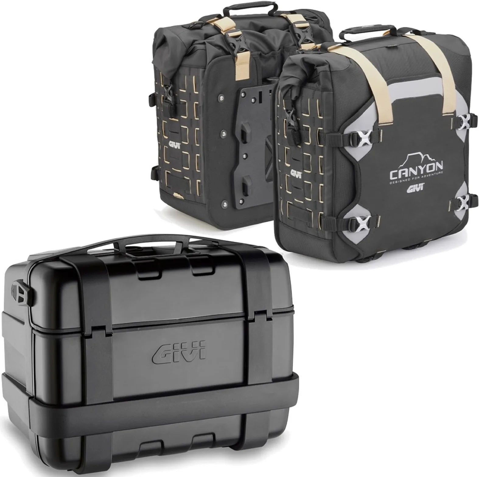 Trekker Canyon Black Top Case + Side Bags - 116 Lt Trekker Canyon Technopolymer - Givi Compatible With Yamaha Mt-07 (2021-2024)