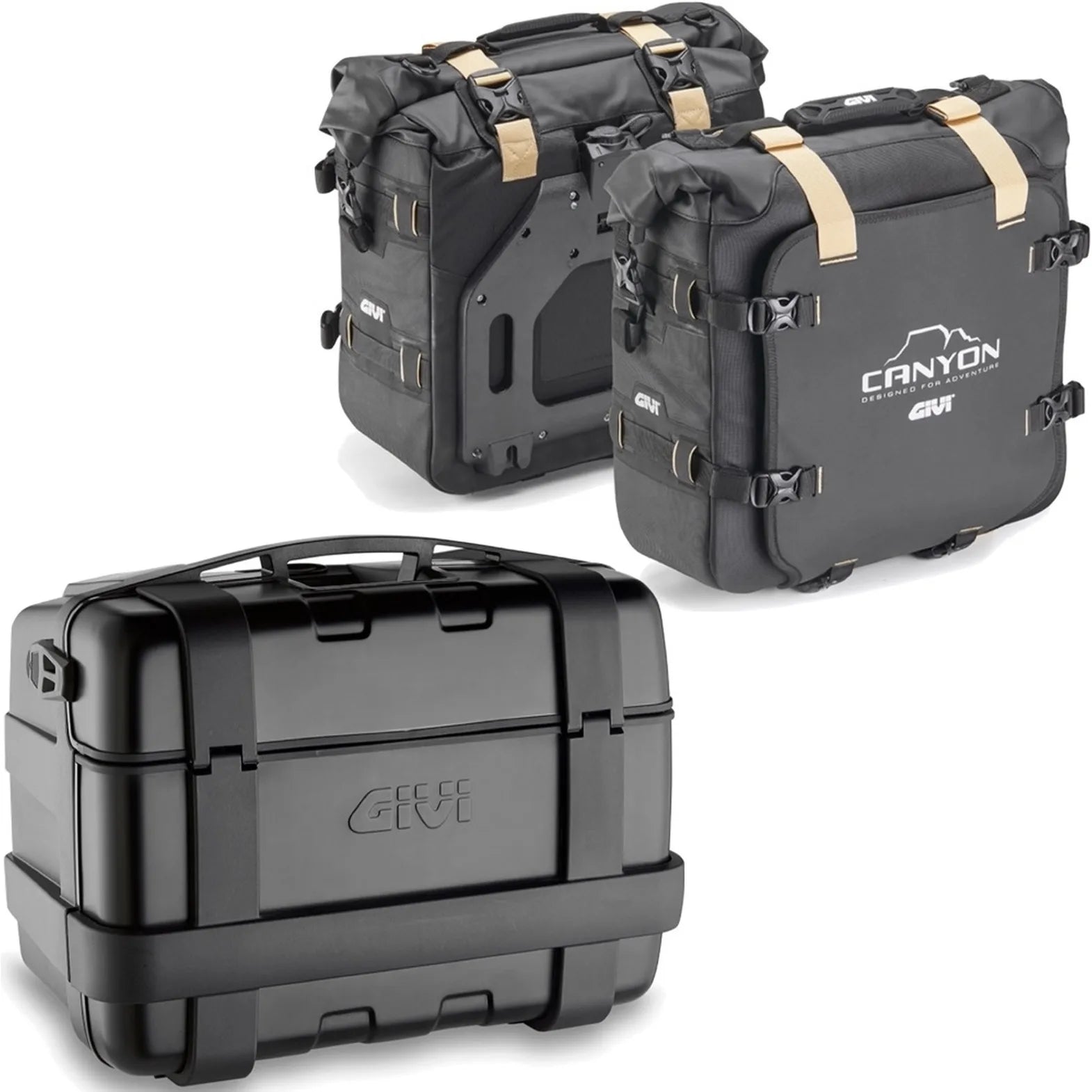 Trekker Canyon Black Top Case + Side Bags - 96 Lt Trekker Canyon Technopolymer - Givi Compatible With Suzuki Gsr 600 (2006-2011)