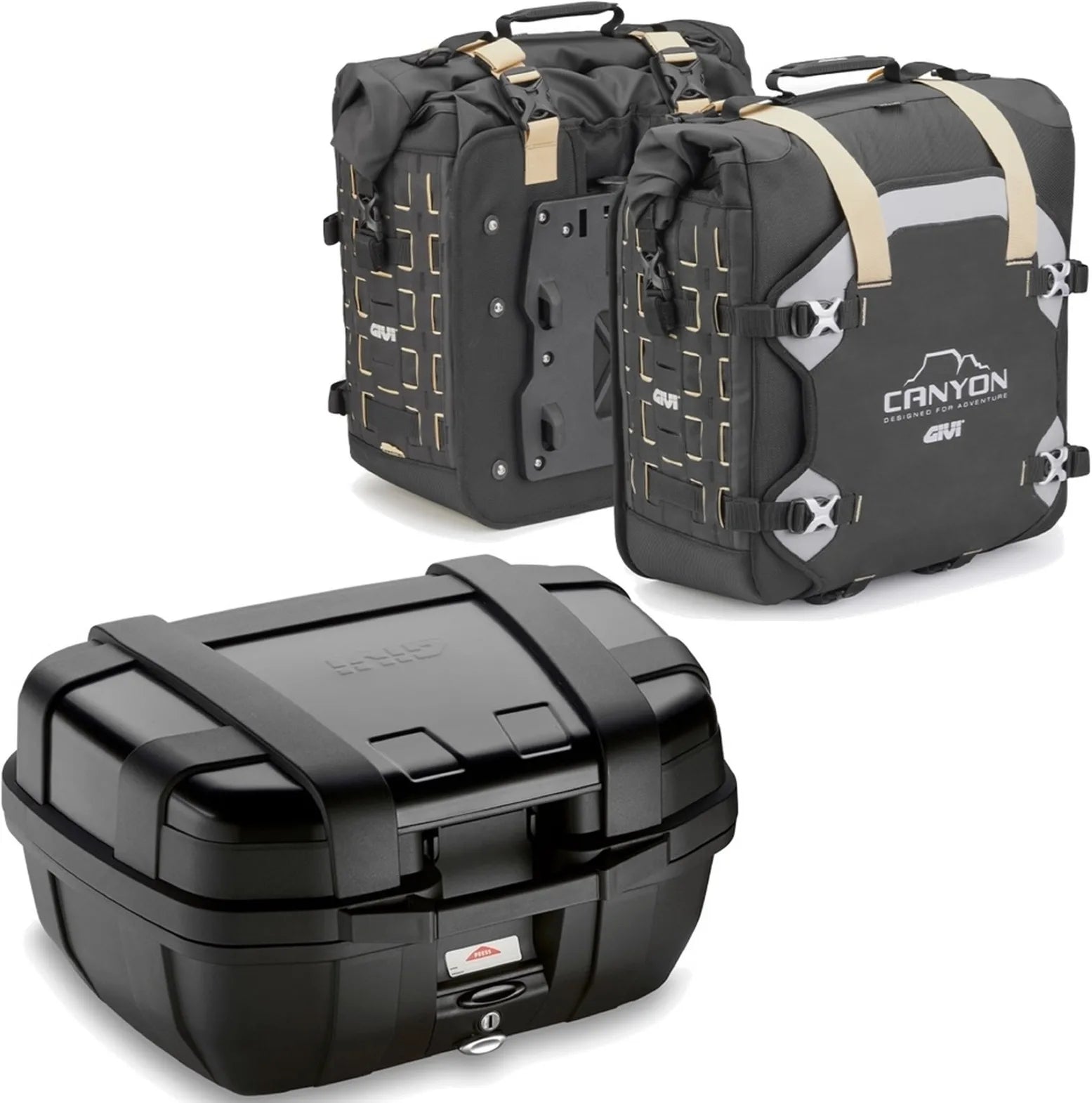 Trekker Canyon Black Top Case + Side Bags - 122 Lt Trekker Canyon Technopolymer - Givi Compatible With Yamaha Fz-6 - Fazer (2004-2006)
