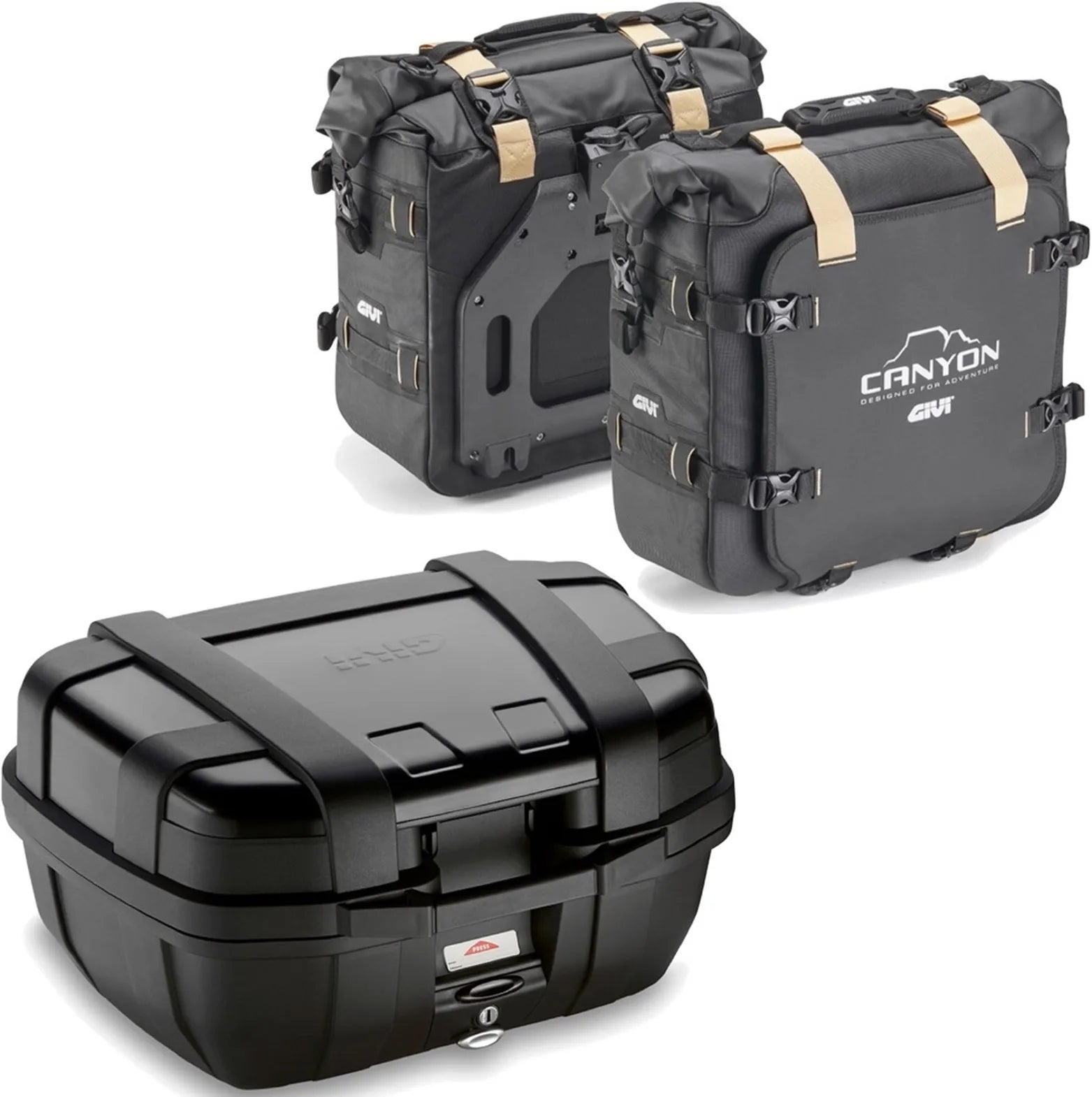 Trekker Canyon Black Top Case + Side Bags - 102 Lt Trekker Canyon Technopolymer - Givi Compatible With Yamaha Fz-6 - Fazer (2004-2006)